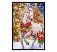 JISHSHAY Christmas Diamond Painting Cuaderno de notas de árbol de Navidad Diamante Painting Bloc de notas Hoja Blanca Caballo Bordado Diamante Cuaderno DIY Adulto Cuaderno Bordado Cuaderno Punto de