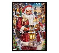 JISHSHAY Christmas Diamond Painting Cuaderno de notas Papá Noel Diamante Painting Bloc de notas Hoja Blanca Bordado Diamante Cuaderno DIY Adulto Cuaderno Bordado Cuaderno Punto de Cruz Diario