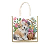 JISHSHAY Diamond Painting Bolso de mano para perro, diamante Painting, bolso de compras, animales, bordado, diamante, caparazón de playa, bordado, bolsa de rompecabezas, punto de cruz, cesta de