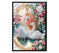 JISHSHAY Diamond Painting Cuaderno de notas cisne Diamante Painting Cuaderno Hoja Blanca Animales Bordado Diamante Bloc Nota DIY Adulto Diario Kit Bordado Cuaderno Punto de Cruz Cuaderno A5