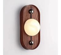 JISHUBO Aplique de pared ovalado de 27 cm, aplique de pared con pantalla de alabastro, aplique de pared de hierro forjado con vetas de madera oscura, luminarias de pared para restaurantes, salas de es