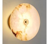 JISHUBO Aplique de pared redondo de alabastro de 9,8 pulgadas, lámpara de pared de estilo minimalista nórdico, aplique de pared de mármol natural con fuente de luz LED, luminarias de pared para sala d