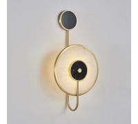 JISHUBO Aplique de pared redondo LED de luz cálida con acabado alabastro, lámpara de pared de mármol natural, aplique de pared de estilo minimalista nórdico, luminaria de pared para dormitorio, sala d