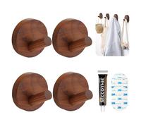 Jisrcha 4 Piezas Ganchos Adhesivos para Pared Madera, Ganchos Pared No es Necesario Taladrar Tacto de Madera, Fuerte Capacidad de Carga para Pasillos, Armarios, Dormitorios y Baños (Nogal)