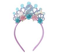 Jissoo Diadema para el segundo cumpleaños de flores moradas para bebés, diadema temática de sirenas para decoración de fiesta de 2 años, diadema para bebé niña