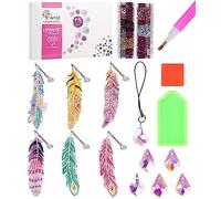 Jissta set de 6 marcapáginas de pintura de diamantes,marcapáginas de plumas de pintura de diamantes 5D,marcapáginas para niños,set de regalo de pintura de diamantes para niñas