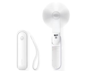 JISULIFE Mini Ventilador de Mano Portátil con Baterías Recargables por USB [14-21 Horas] Plegable y Silencioso Con Batería Externa, Linterna - Blanco