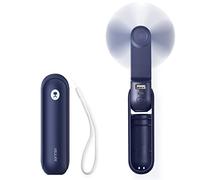 JISULIFE Mini Ventilador de Mano, Ventilador de Mano Portátil, Funciona con Pilas [14-21 Horas], Ventilador Personal Plegable Recargable por USB con Silencioso, Banco de Energía, Linterna - Azul