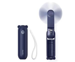 JISULIFE Mini ventilador portátil, ventilador de mano 3 en 1, ventilador de bolsillo recargable, ventilador de batería [12-19 horas de trabajo] con batería externa, función de linterna-azul