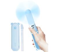 JISULIFE Ventilador de mano con banco de energía de 4500 mAh, tiempo máximo de funcionamiento 37 horas, ventilador de bolsillo portátil con alimentación USB, plegable y mini, cargado eléctricamente