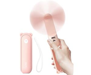 JISULIFE Ventilador de Mano, Duración Máxima de 46 Horas con Batería Externa de 4500 mAh, Ventilador Portátil con Linterna, Mini Ventilador Plegable para Viajes, Regalos para Mujeres y Hombres-Rosa