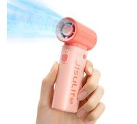 JISULIFE Ventilador de mano, Mini Ventilador Recargable USB, 3600 mAh Personal Maquillaje/Ventilador de Pestañas, Ventilador de Bolsillo Portátil con 5 Velocidades, Para Mujeres Hombres Viajes Rosa