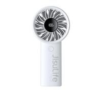 JISULIFE Ventilador de mano [Turbo Wind Pro de 5 velocidades], recargable de 5000 mAh con pantalla LED y cordón; esencial para viajes, playa, vacaciones, maquillaje y conciertos (gris)