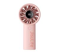JISULIFE Ventilador de mano, ventilador portátil de 3600 mAh, ventilador de mano recargable por USB con pantalla digital, 5 velocidades de viento, ideal para viajes/escuela/pestañas-rose