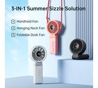 JISULIFE Ventilador portátil de mano con pantalla LED, 5 velocidades, 5000 mAh, 150 ° Ventilador Personal Multifuncional 3 en 1 Plegable para Mano/Escritorio/Cuello 5000mAh Black