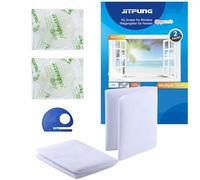 JIT-FUNG Mosquitera para Ventanas, Malla Ajustable 130x155cm Recortable al Tamaño, Protección contra Insectos y Moscas, con Cintas Autoadhesivas y Cuchillo (Blanco, 2 Juegos)