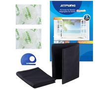 JIT-FUNG Mosquitera para Ventanas, Malla Ajustable 180x155cm Recortable al Tamaño, Protección contra Insectos y Moscas, con Cintas Autoadhesivas y Cuchillo (Negro, 2 Juegos)