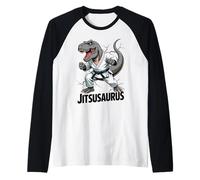 Jitsusaurus Funny Dinosaur Brazilian Jiu Jitsu T-Rex White Camiseta Manga Raglan