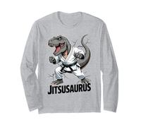 Jitsusaurus Funny Dinosaur Brazilian Jiu Jitsu T-Rex White Manga Larga