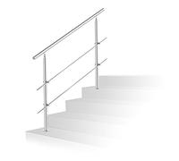 Jiubiaz Barandilla universal de acero inoxidable, 120 cm, 2 travesaños, uso para interiores y exteriores