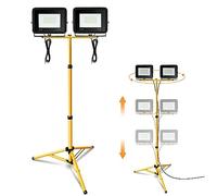 Jiubiaz Foco LED con trípode, 2 focos de trabajo de 20 W, 1700 lm, 6000 K, luz blanca fría, altura regulable, trípode y cable de 1 m, resistente al agua IP66 (sin enchufe)