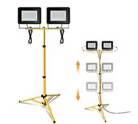 Jiubiaz Foco LED con trípode, 2 focos de trabajo de 50 W, 4250 lm, 6000 K, luz blanca fría, altura regulable, trípode y cable de 1 m, resistente al agua IP66 (sin enchufe)