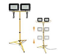 Jiubiaz Foco LED para obras con trípode, 2 x 30 W, 2550 lm, 6000 K, luz blanca fría, con cable de 1 m, altura ajustable 360 grados, IP66, resistente al agua para interior y exterior (sin enchufe)