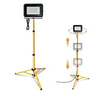 Jiubiaz Foco LED para obras con trípode, 30 W, 2550 lm, 6000 K, luz blanca fría, con cable de 1 m, altura ajustable, rotación de 360 grados, IP66, resistente al agua para interior y exterior (sin