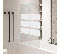 Jiubiaz Mampara de ducha para bañera de 100 x 140 cm, 2 unidades, cristal plegable de 6 mm, tira de seguridad EGS, accesorios para cabina de ducha, rayas blancas