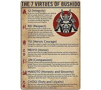 JIUFOTK Bushido Knowledge - Cartel de metal con texto en inglés "Las 7 virtudes del Bushido" para decoración de pared, 30,5 x 45,7 cm