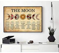 JIUFOTK Cartel de hojalata vintage con diseño de luna y flores silvestres, fase lunar, decoración de pared, 20 x 30 cm