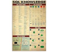 JIUFOTK Cartel de hojalata vintage de conocimiento de SQL, decoración de pared para oficina, hoja de trucos de programación para el hogar, la sala, el club, 8 x 12 pulgadas