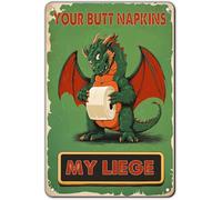 JIUFOTK Dragón de baño divertido, servilletas de tu trasero, mi señor, letrero de hojalata vintage de metal, arte de pared para bar, cafetería, hogar, 8 x 12 pulgadas