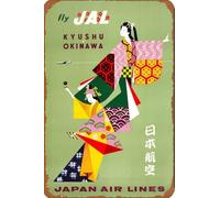JIUFOTK Fly JAL Kyushu Okinawa Travel - Letrero de metal vintage de Japan Airlines, decoración de pared para bar y club, 20 x 30 cm