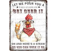 JIUFOTK Let Me Pour You Tall Glass Get Over It - Letrero de metal vintage de 8 x 12 pulgadas, hojalata, decoración para el hogar, la cocina y el jardín