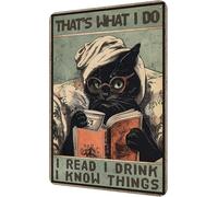 JIUFOTK Letrero de hojalata con diseño de gato negro Leo, bebo y sé cosas, estilo vintage, para cocina, oficina, hogar, bar, cafetería, 20 x 30 cm