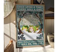 JIUFOTK Letrero de hojalata con diseño de rana divertida, Érase una vez una chica que amaba las ranas, decoración de pared retro, placa de metal para baño, garaje, cafetería, 8 x 12 pulgadas