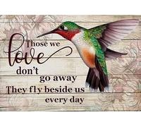 JIUFOTK Letrero de hojalata con texto Aquellos que amamos no se van, diseño de colibrí, placa de metal vintage conmemorativa, decoración de pared para el hogar, cafetería, cocina, 20 x 30 cm