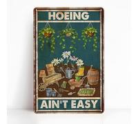 JIUFOTK Letrero de hojalata Hoeing Ain't Easy, divertido para jardín, 8 x 12 pulgadas, ideal como regalo para amantes de las plantas, decoración de jardín, placa de pared