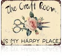 JIUFOTK Letrero de hojalata The Craft Room is My Happy Place, decoración de pared de metal vintage, inspiración divertida para manualidades de estudio de arte, 8 x 12 pulgadas