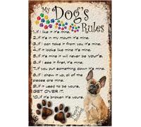 JIUFOTK Letrero de hojalata vintage con las reglas de mi perro, divertido letrero de metal para pared, para el hogar, bar, baño, jardín, granja, 20 x 30 cm