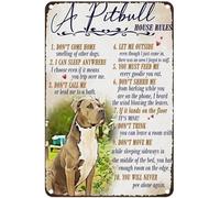 JIUFOTK Letrero de hojalata vintage con texto A Pitbull House Rules You Will Never Pee Alone Again, decoración rústica de pared para el hogar, dormitorio, bar, cafetería, club, 5,5 x 8 pulgadas