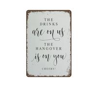JIUFOTK Letrero de metal con la bebida corre por nuestra cuenta para bodas, decoración de pared vintage, arte retro, decoración divertida para el hogar, bar, oficina, cafetería, granja, 20 x 30 cm.