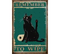 JIUFOTK Letrero de metal con texto en inglés Remember To Wipe (8 x 12 pulgadas) para baño, diseño vintage de gato