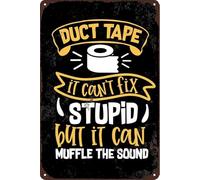 JIUFOTK Letrero de metal sarcástico y divertido con texto Can't Fix Stupid, cinta adhesiva, vintage, para decoración de pared de garaje y bar, 8 x 12 pulgadas