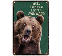 JIUFOTK Letrero metálico divertido para baño, diseño de oso marrón, ideal como regalo para amantes de los osos, 8 x 12 pulgadas