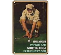 JIUFOTK Letrero metálico Golf The Most Important Shot para oficina, sala de estar, bar, cafetería, cueva de hombre, decoración de 8 x 12 pulgadas