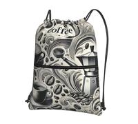 JIUFOTK Mochila informal con cordón ajustable Outdoor Ink Coffee Moments con bolsillo con cremallera, bolsa deportiva con cordón ajustable para gimnasio y uso diario.