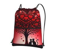 JIUFOTK Mochila informal con cordón ajustable Outdoor Love Cats Red Tree y bolsillo con cremallera, bolsa deportiva con cordón ajustable para gimnasio y uso diario.