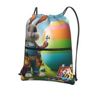 JIUFOTK Mochila informal con cordón, diseño de conejo de Pascua y huevos de electricista, con bolsillo con cremallera, ideal para el gimnasio y uso diario.
